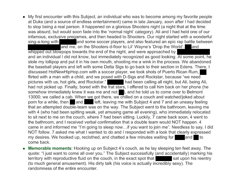 Illustration for article titled The Full Duke University "Fuck List" Thesis From A Former Female Student (UPDATE)